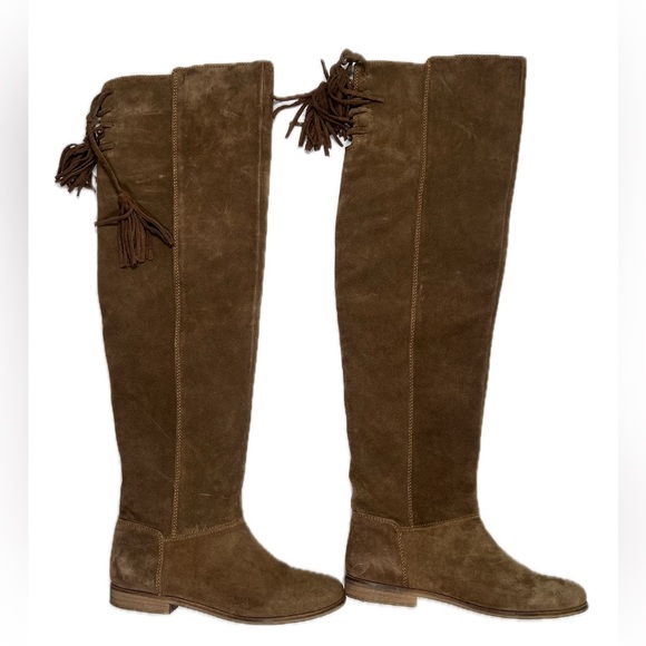 Coolway Brown Suede OTK Over The Knee Boots Rounded Toe Tassles At Back 9 Nine - Picture 1 of 10